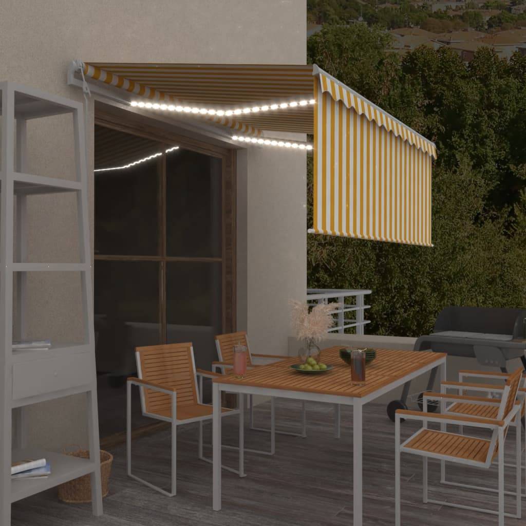 vidaXL Markise Automatisch mit Rollo LED Windsensor 3x2,5 m Gelb Weiß