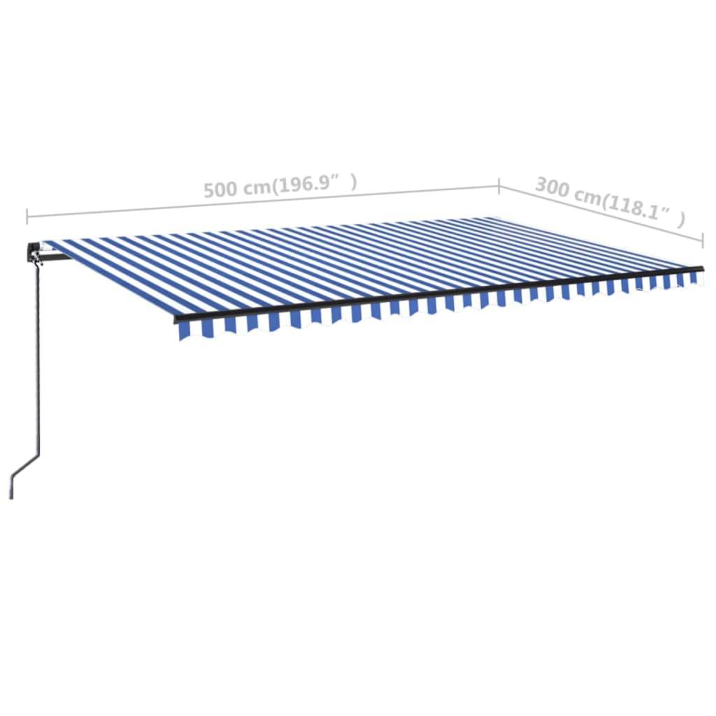 vidaXL Markise Manuell Einziehbar mit LED 500x300 cm Blau und Weiß