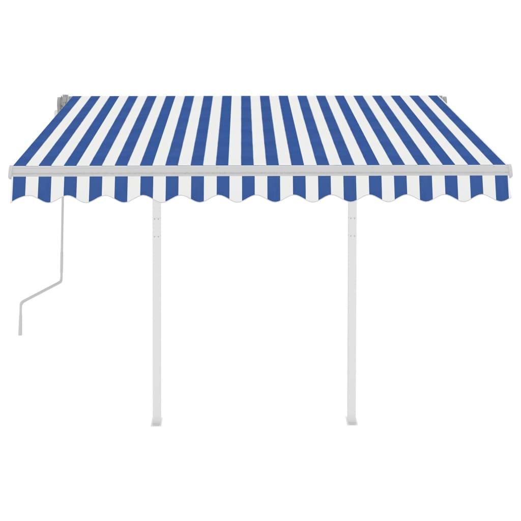 vidaXL Markise Manuell Einziehbar mit Pfosten 3,5x2,5 m Blau & Weiß