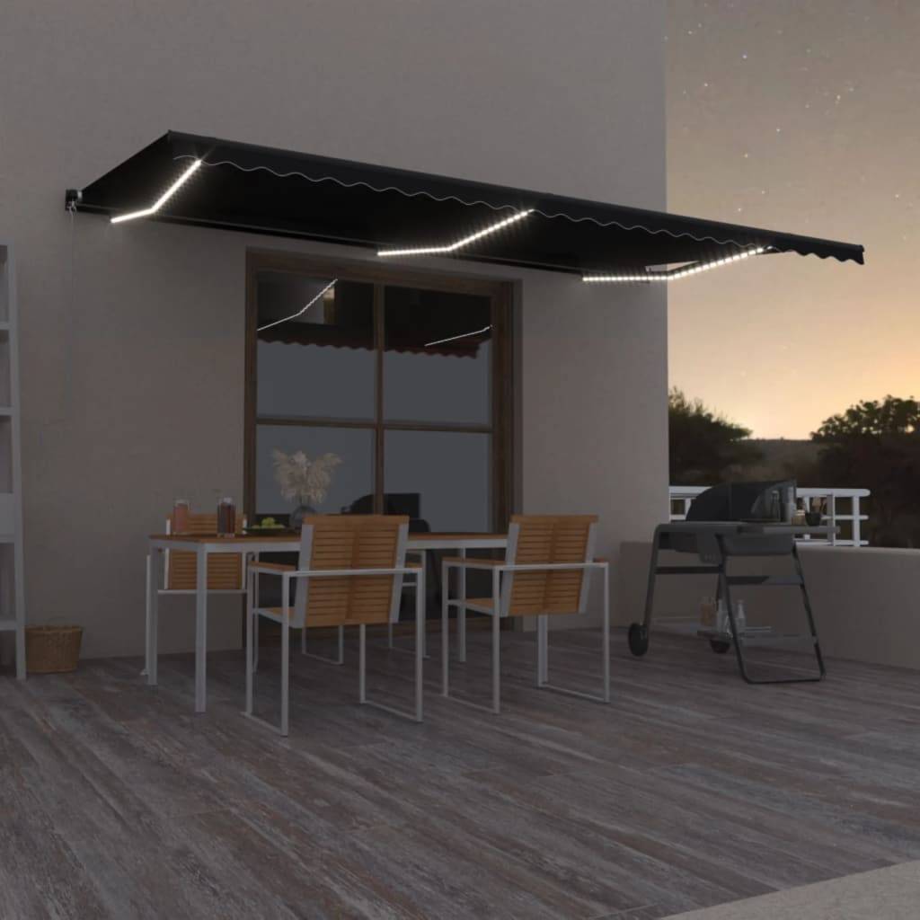 vidaXL Markise Manuell Einziehbar mit LED 600x350 cm Anthrazit