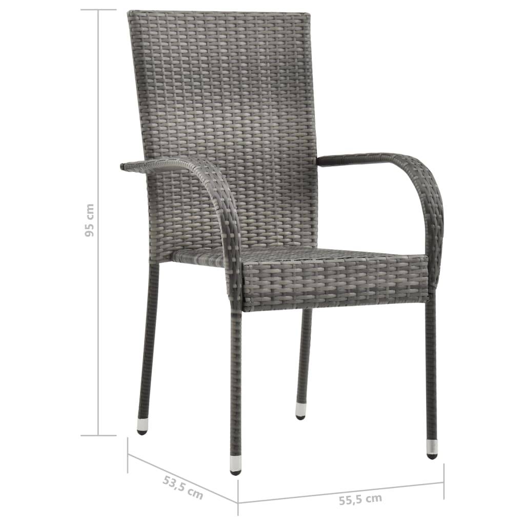 vidaXL Gartenstühle Stapelbar 2 Stk. Grau Poly Rattan