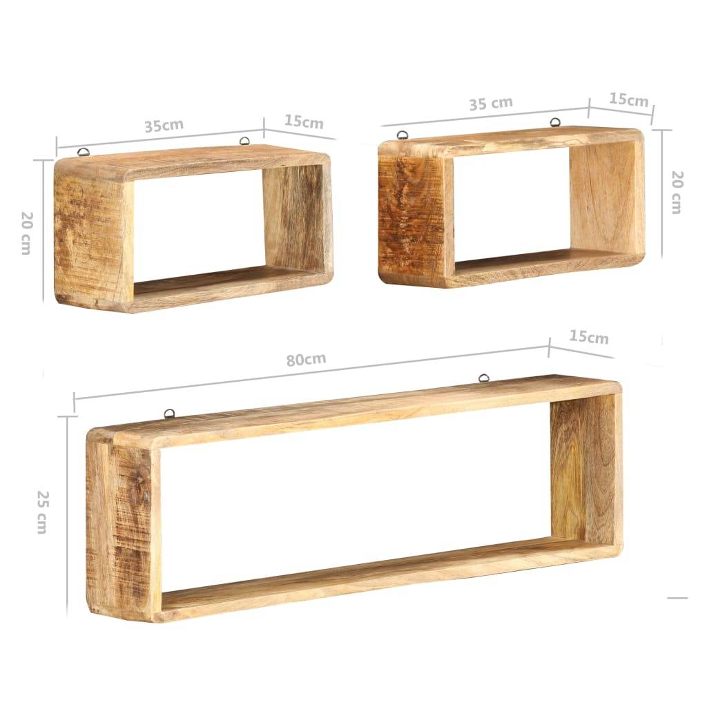 vidaXL 3-tlg. Würfel-Wandregal-Set Massivholz Mango