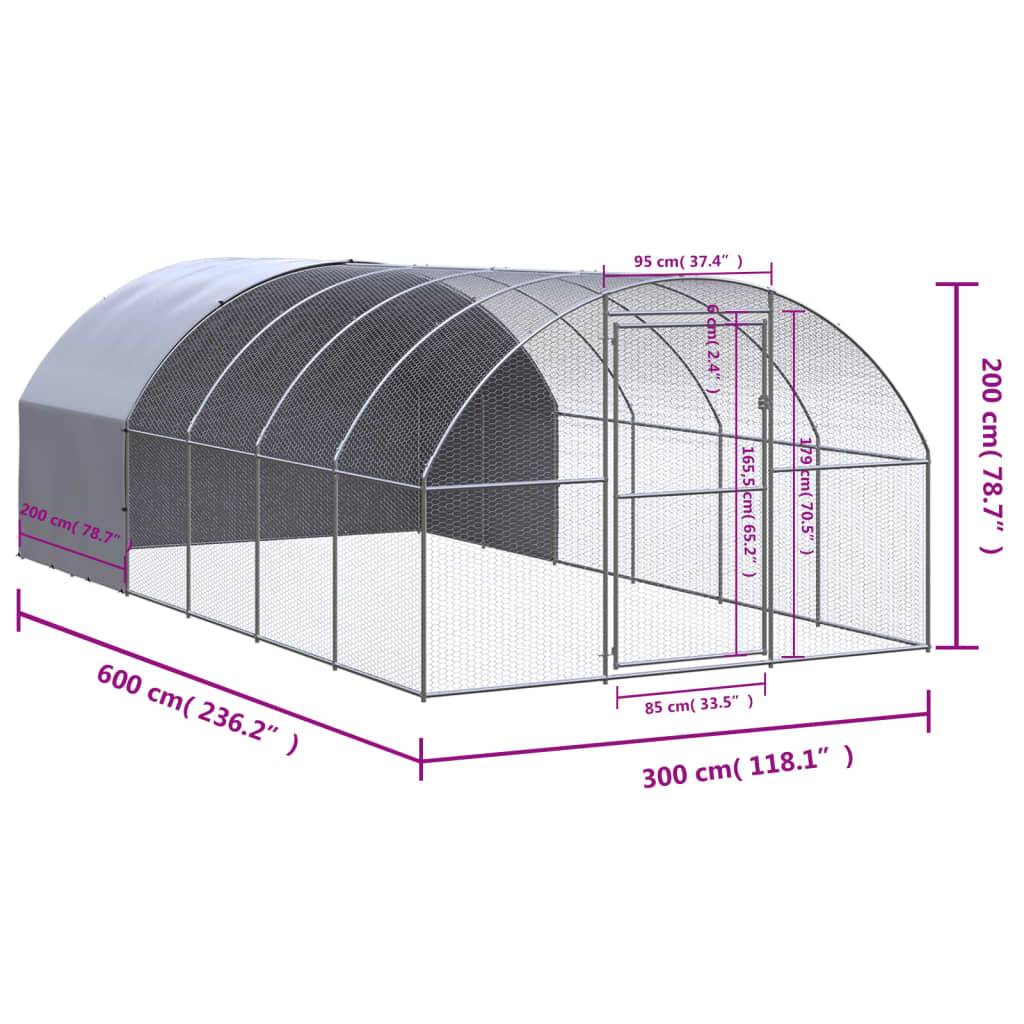 vidaXL Outdoor-Hühnerstall 3x6x2 m Verzinkter Stahl