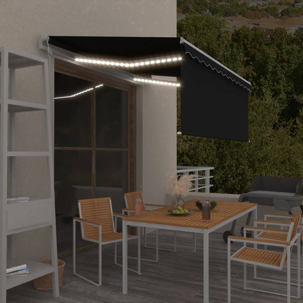 vidaXL Markise Automatisch mit Rollo LED Windsensor 3,5x2,5m Anthrazit