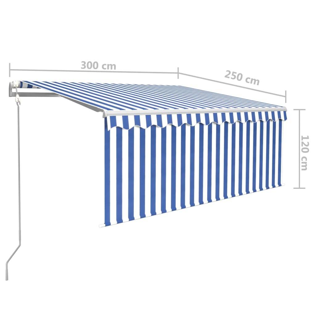 vidaXL Markise Automatisch mit Rollo LED Windsensor 3x2,5 Blau & Weiß