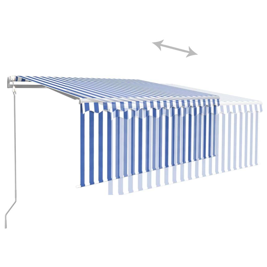 vidaXL Markise Automatisch mit Rollo LED Windsensor 3x2,5 Blau & Weiß