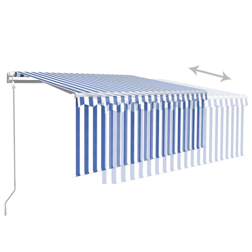 vidaXL Markise Automatisch mit Rollo LED Windsensor 3,5x2,5m Blau Weiß