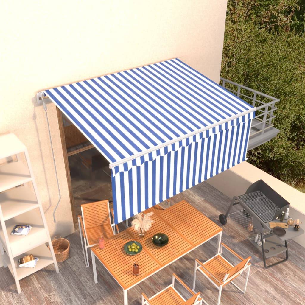 vidaXL Markise Automatisch Einziehbar mit Volant 3,5x2,5 m Blau & Weiß