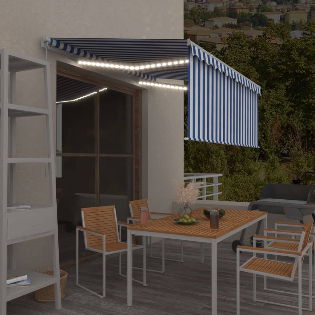 vidaXL Markise Manuell Einziehbar mit Rollo LED 3,5x2,5m Blau Weiß