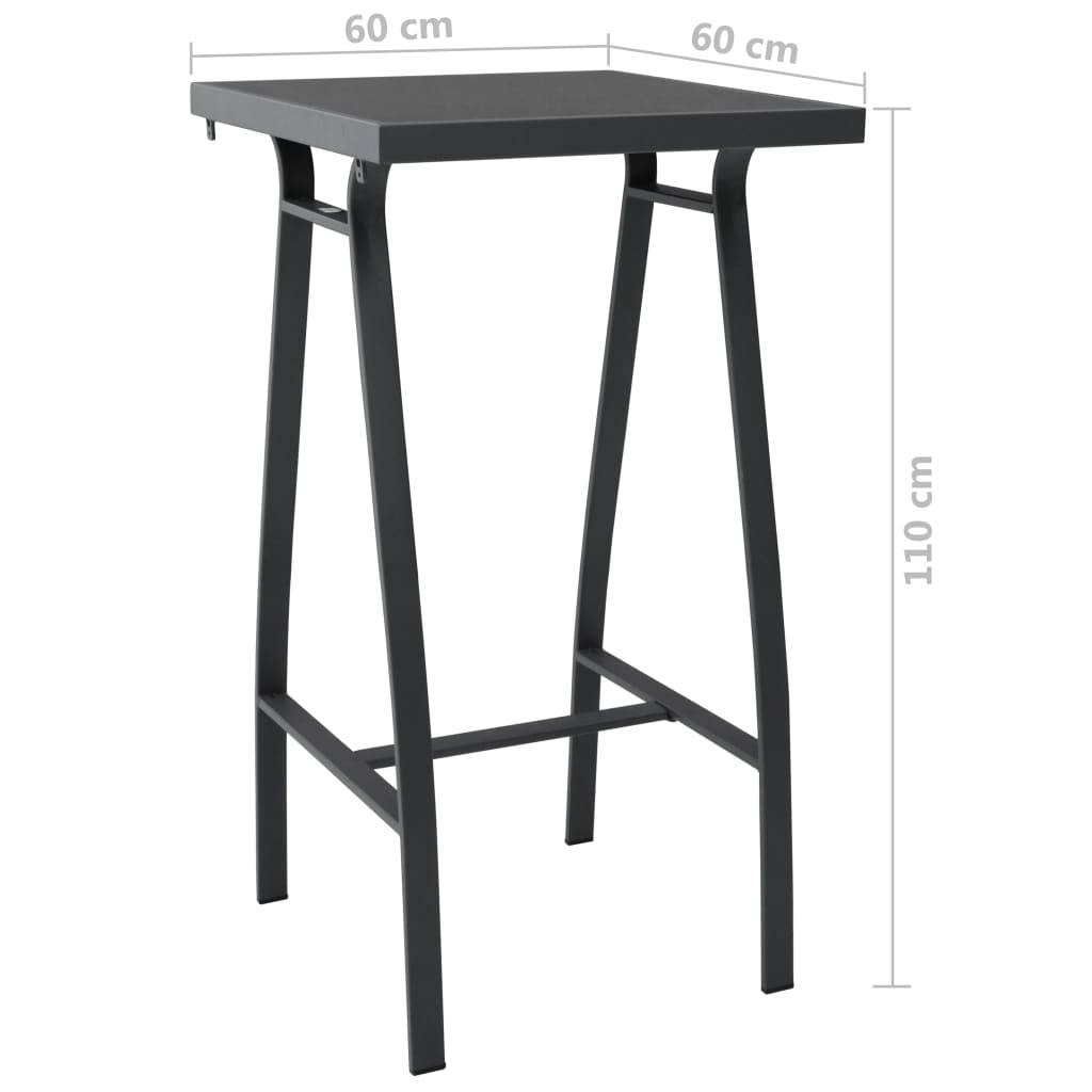 vidaXL Garten-Bartisch Schwarz 60×60×110 cm Hartglas
