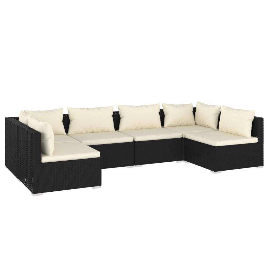 vidaXL 6-tlg. Garten-Lounge-Set mit Kissen Poly Rattan Schwarz