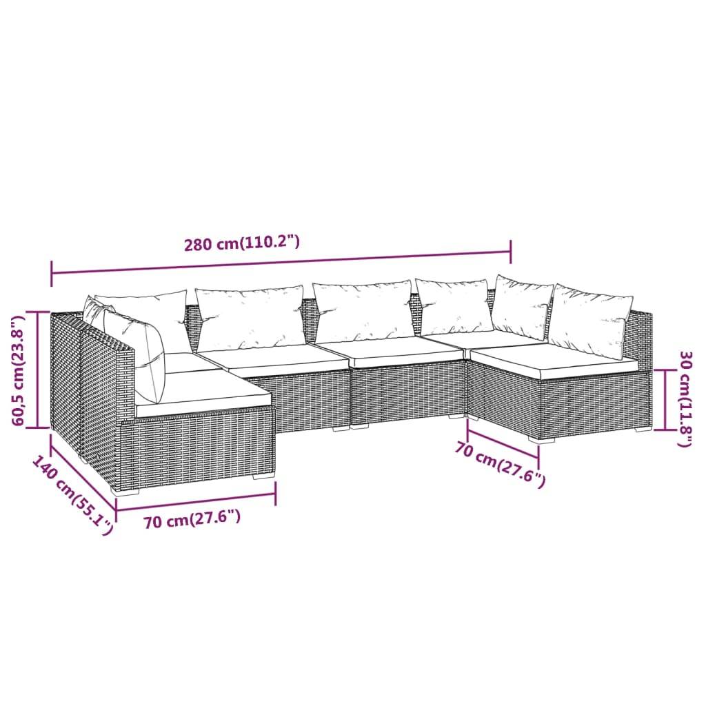 vidaXL 6-tlg. Garten-Lounge-Set mit Kissen Poly Rattan Schwarz