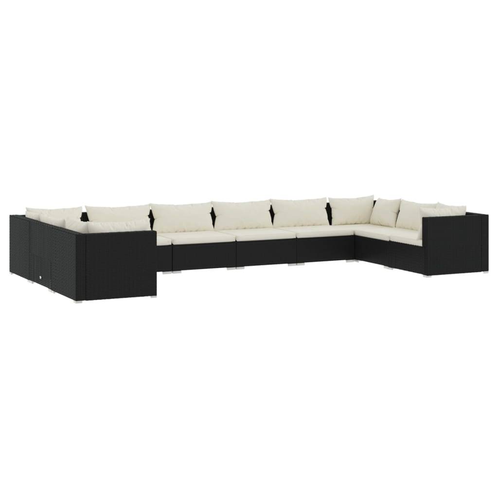 vidaXL 10-tlg. Garten-Lounge-Set mit Kissen Poly Rattan Schwarz