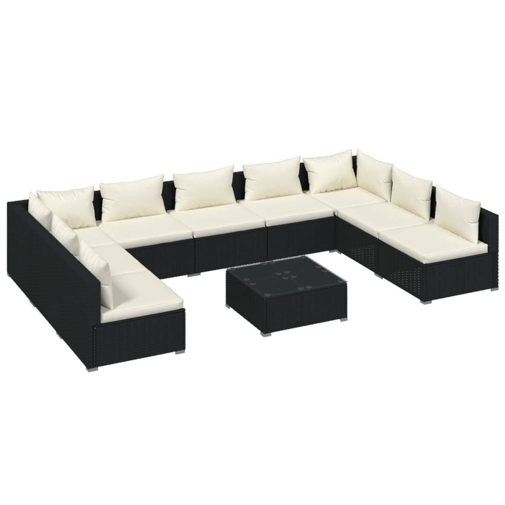 vidaXL 10-tlg. Garten-Lounge-Set mit Kissen Poly Rattan Schwarz