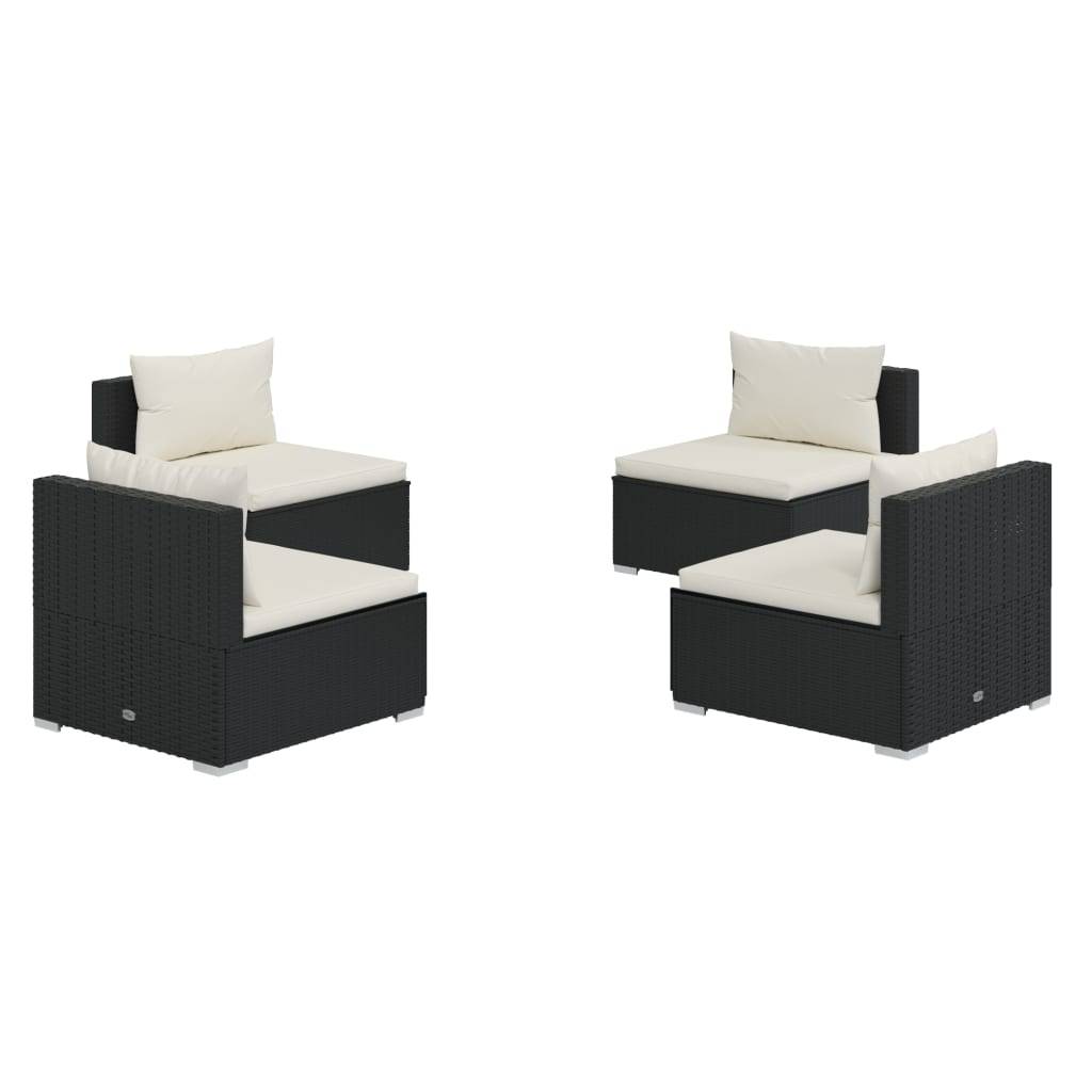 vidaXL 4-tlg. Garten-Lounge-Set mit Auflagen Poly Rattan Schwarz