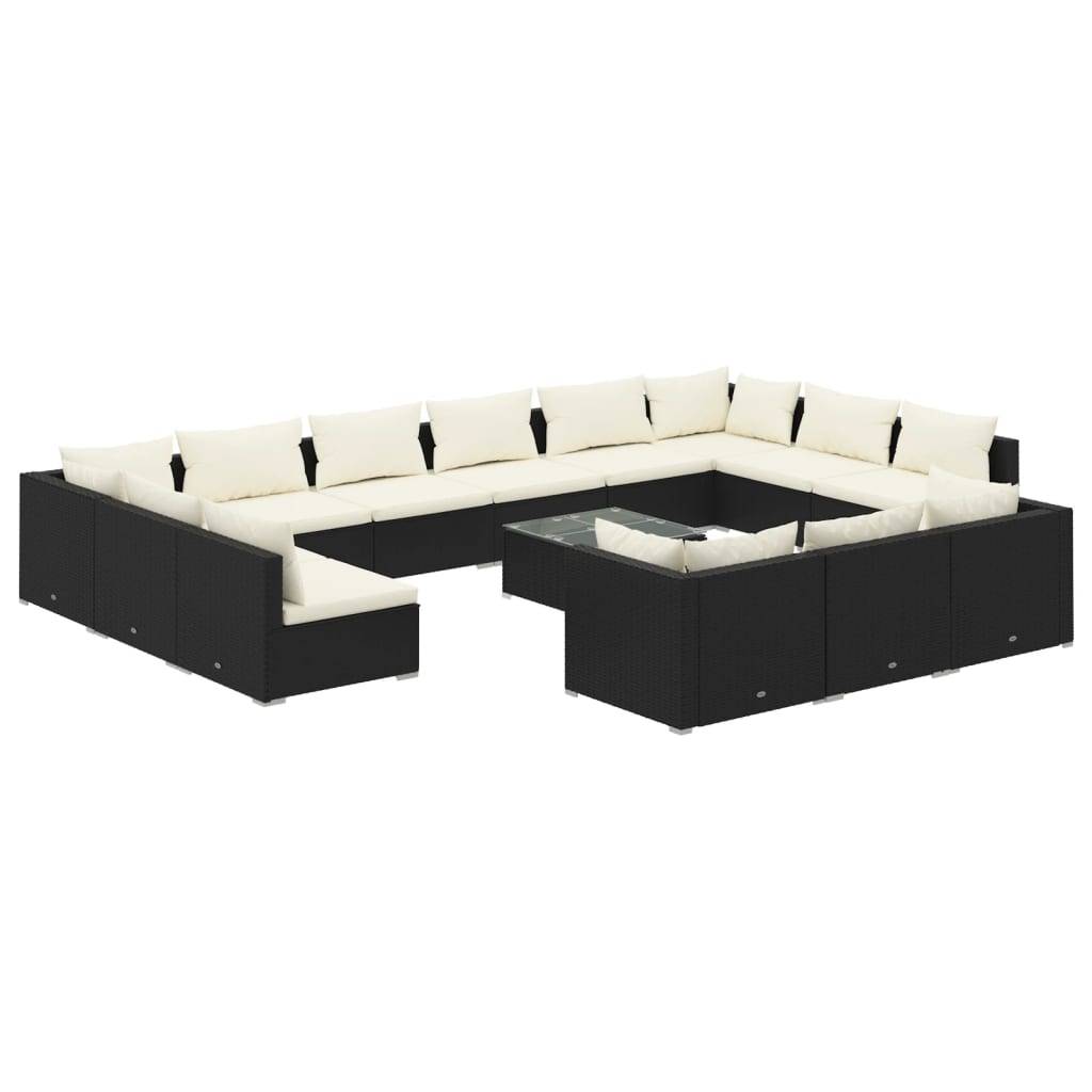 vidaXL 14-tlg. Garten-Lounge-Set mit Kissen Schwarz Poly Rattan