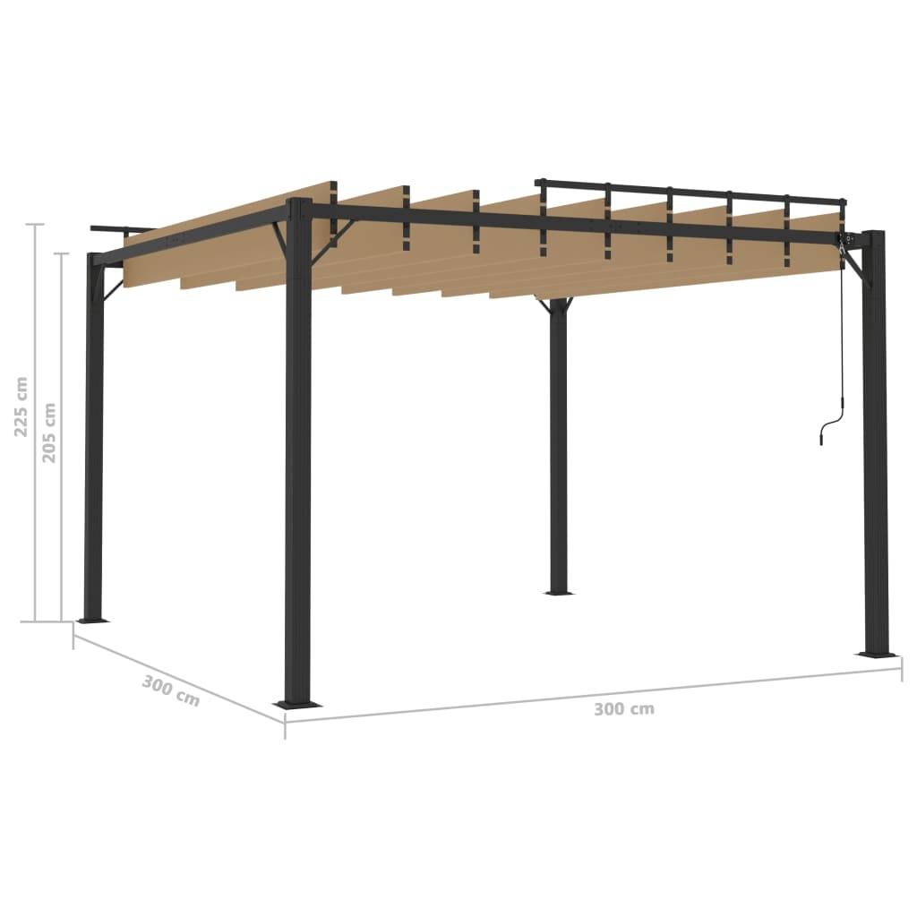 vidaXL Pergola mit Lamellendach 3x3 m Taupe Stoff und Aluminium