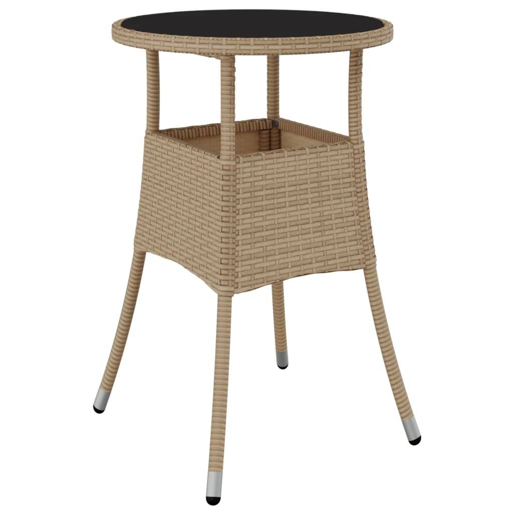 vidaXL Gartentisch Ø60x75 cm Hartglas und Poly Rattan Beige