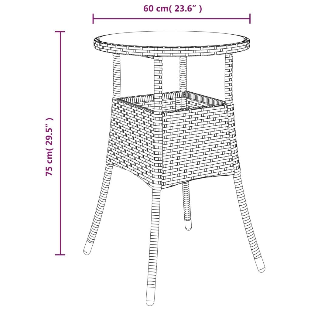 vidaXL Gartentisch Ø60x75 cm Hartglas und Poly Rattan Beige