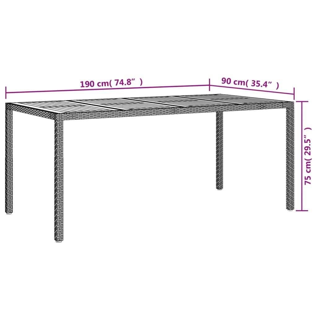 vidaXL Gartentisch 190x90x75 cm Poly Rattan und Akazienholz Grau