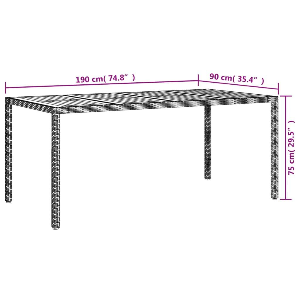 vidaXL Gartentisch 190x90x75 cm Poly Rattan und Akazienholz Schwarz
