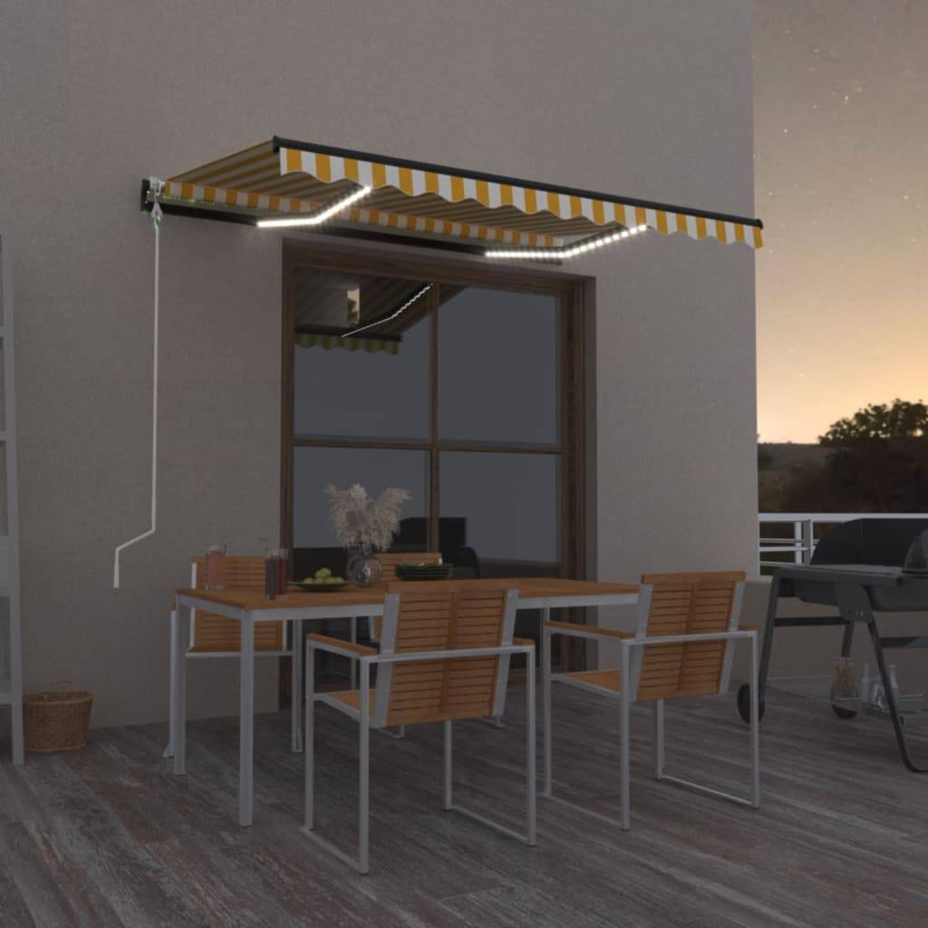 vidaXL Automatische Markise mit LED & Windsensor 350x250 cm Gelb/Weiß