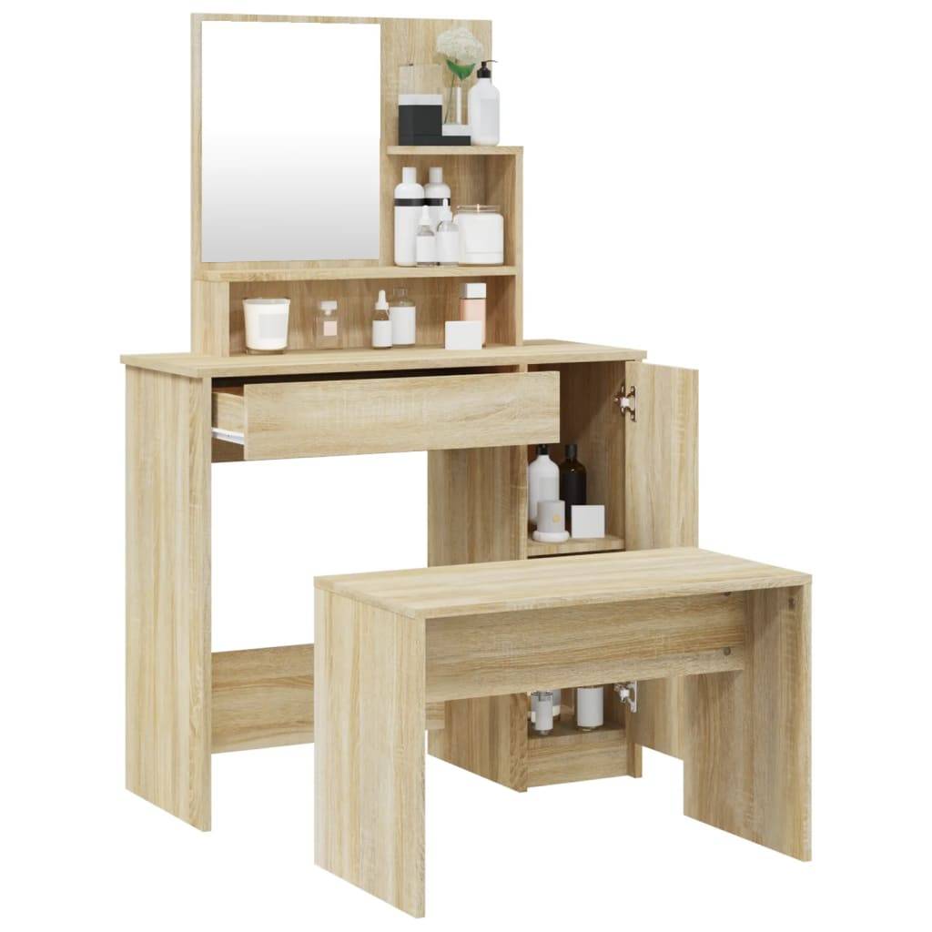 vidaXL Schminktisch-Set Sonoma-Eiche 86,5x35x136 cm