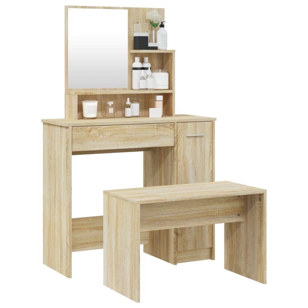 vidaXL Schminktisch-Set Sonoma-Eiche 86,5x35x136 cm
