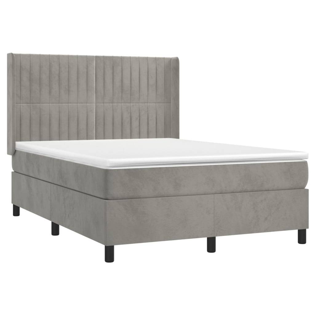 vidaXL Boxspringbett mit Matratze & LED Hellgrau 140x190 cm Samt