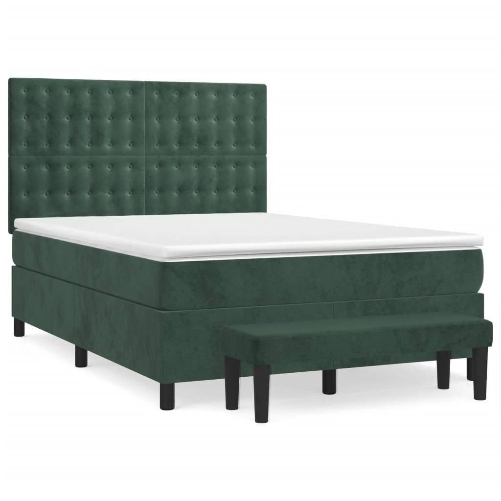 vidaXL Boxspringbett mit Matratze Dunkelgrün 140x190 cm Samt