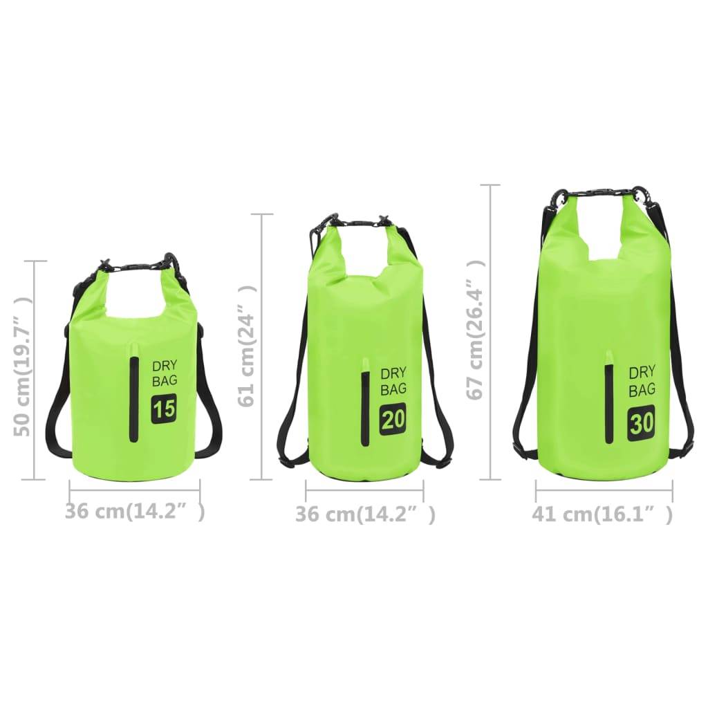 vidaXL Trockensack mit Reißverschluss Grün 20 L PVC
