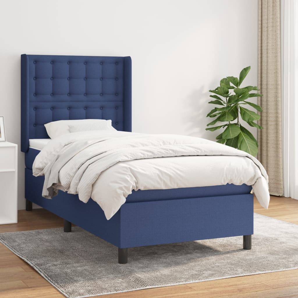vidaXL Boxspringbett mit Matratze Blau 80x200 cm Stoff
