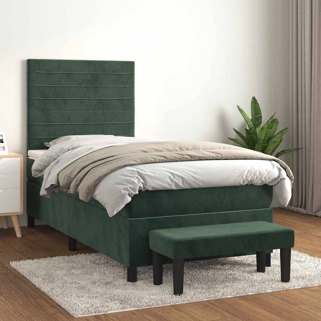 vidaXL Boxspringbett mit Matratze Dunkelgrün 90x190 cm Samt
