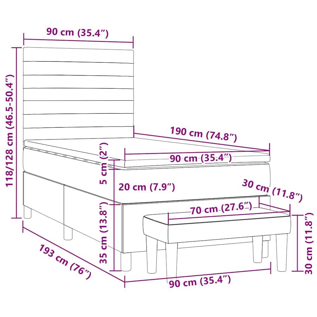 vidaXL Boxspringbett mit Matratze Dunkelgrün 90x190 cm Samt