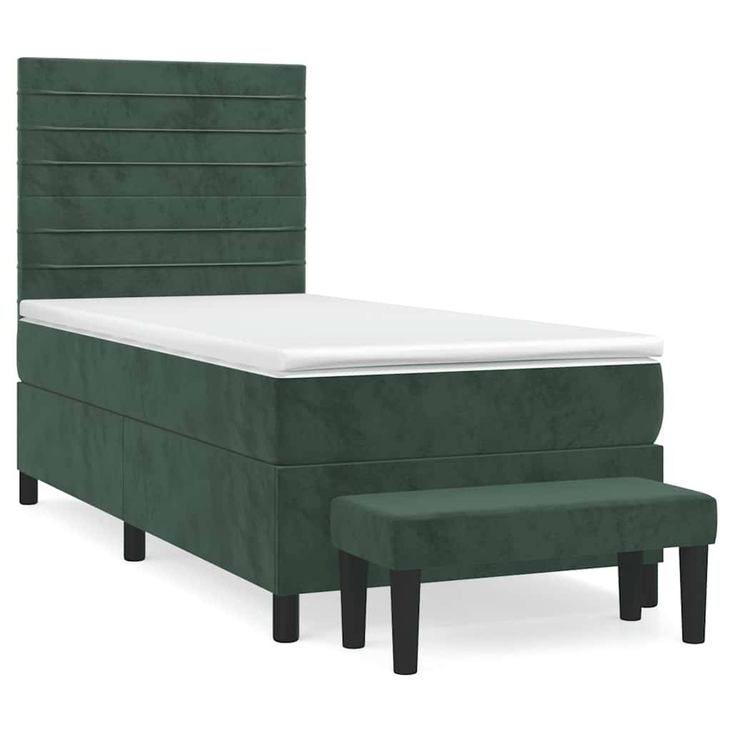 vidaXL Boxspringbett mit Matratze Dunkelgrün 90x190 cm Samt