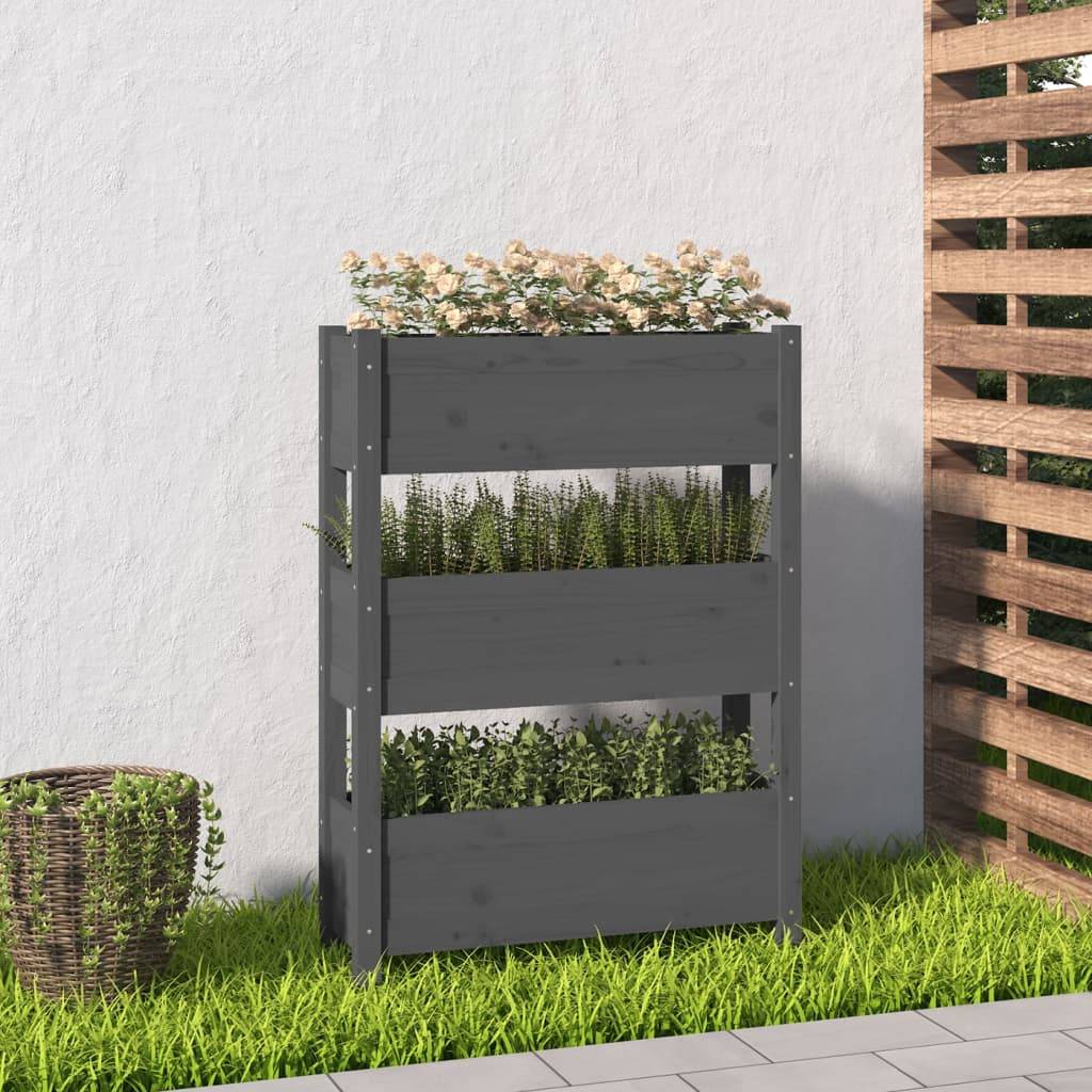 vidaXL Pflanzkübel Grau 77x25x104,5 cm Massivholz Kiefer