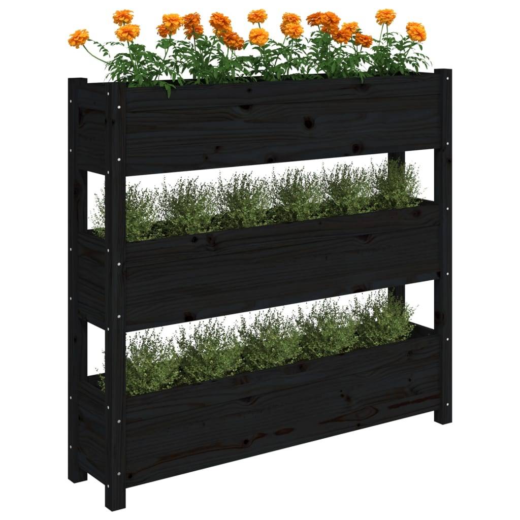 vidaXL Pflanzkübel Schwarz 112x25x104,5 cm Massivholz Kiefer