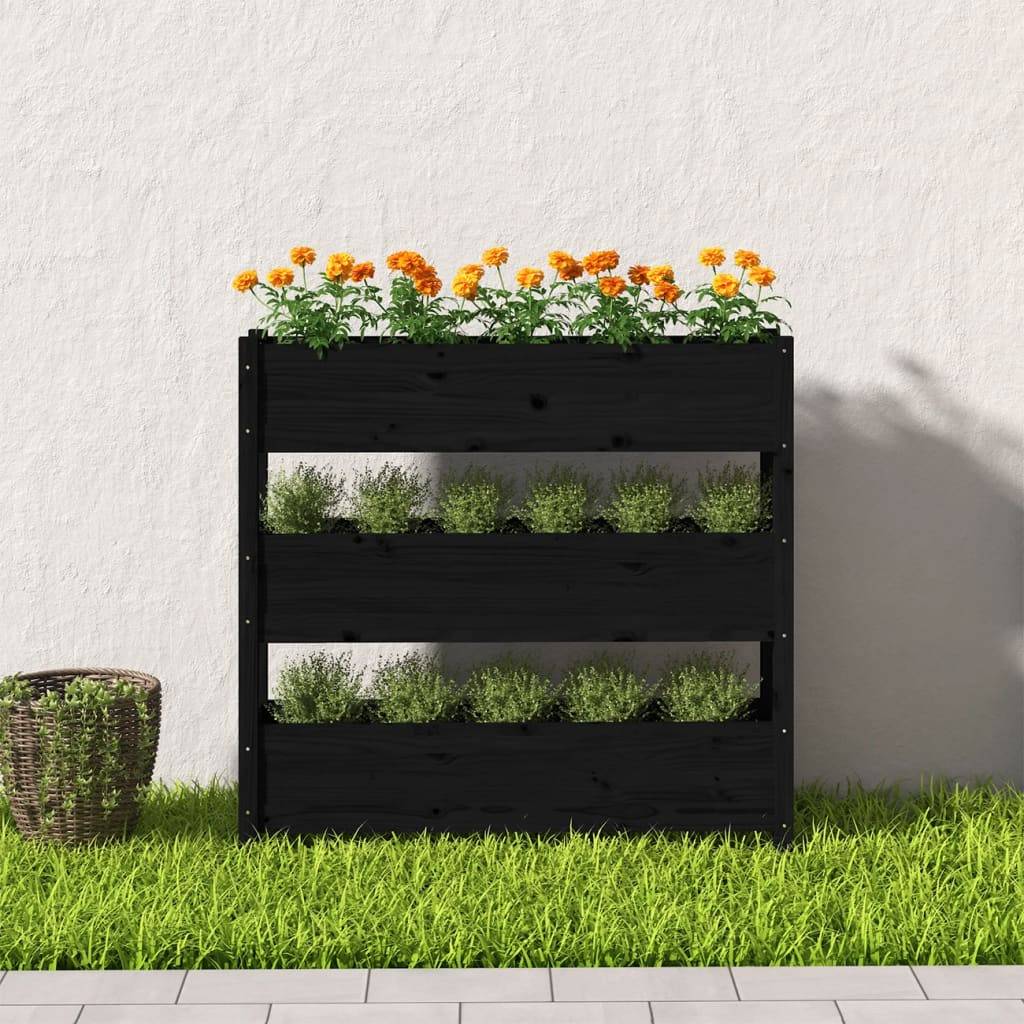 vidaXL Pflanzkübel Schwarz 112x25x104,5 cm Massivholz Kiefer