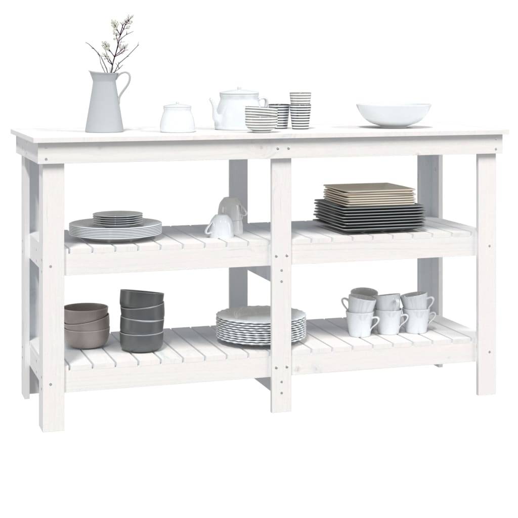 vidaXL Werkbank Weiß 142,5x50x80 cm Massivholz Kiefer