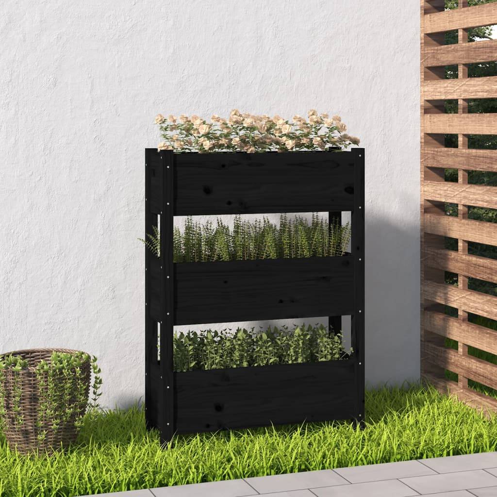 vidaXL Pflanzkübel Schwarz 77x25x104,5 cm Massivholz Kiefer