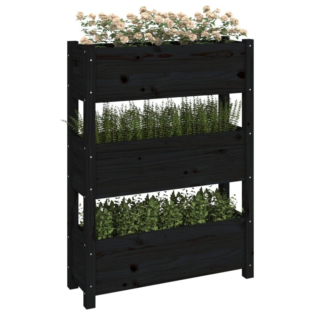 vidaXL Pflanzkübel Schwarz 77x25x104,5 cm Massivholz Kiefer