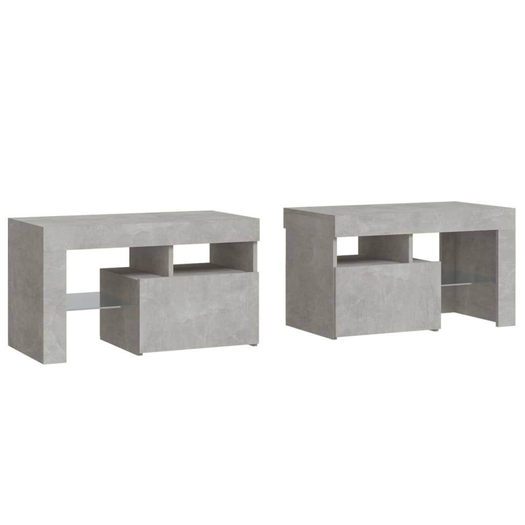 vidaXL Nachttische 2 Stk. mit LED-Leuchten Betongrau 70x36,5x40 cm