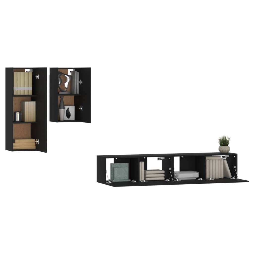 vidaXL 4-tlg. TV-Schrank-Set Schwarz Holzwerkstoff
