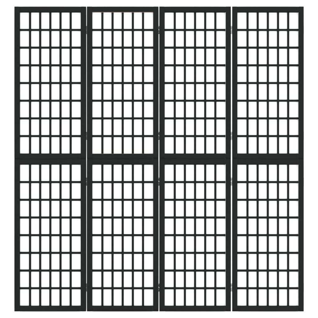 vidaXL 4-tlg. Paravent Japanischer Stil Faltbar 160x170 cm Schwarz