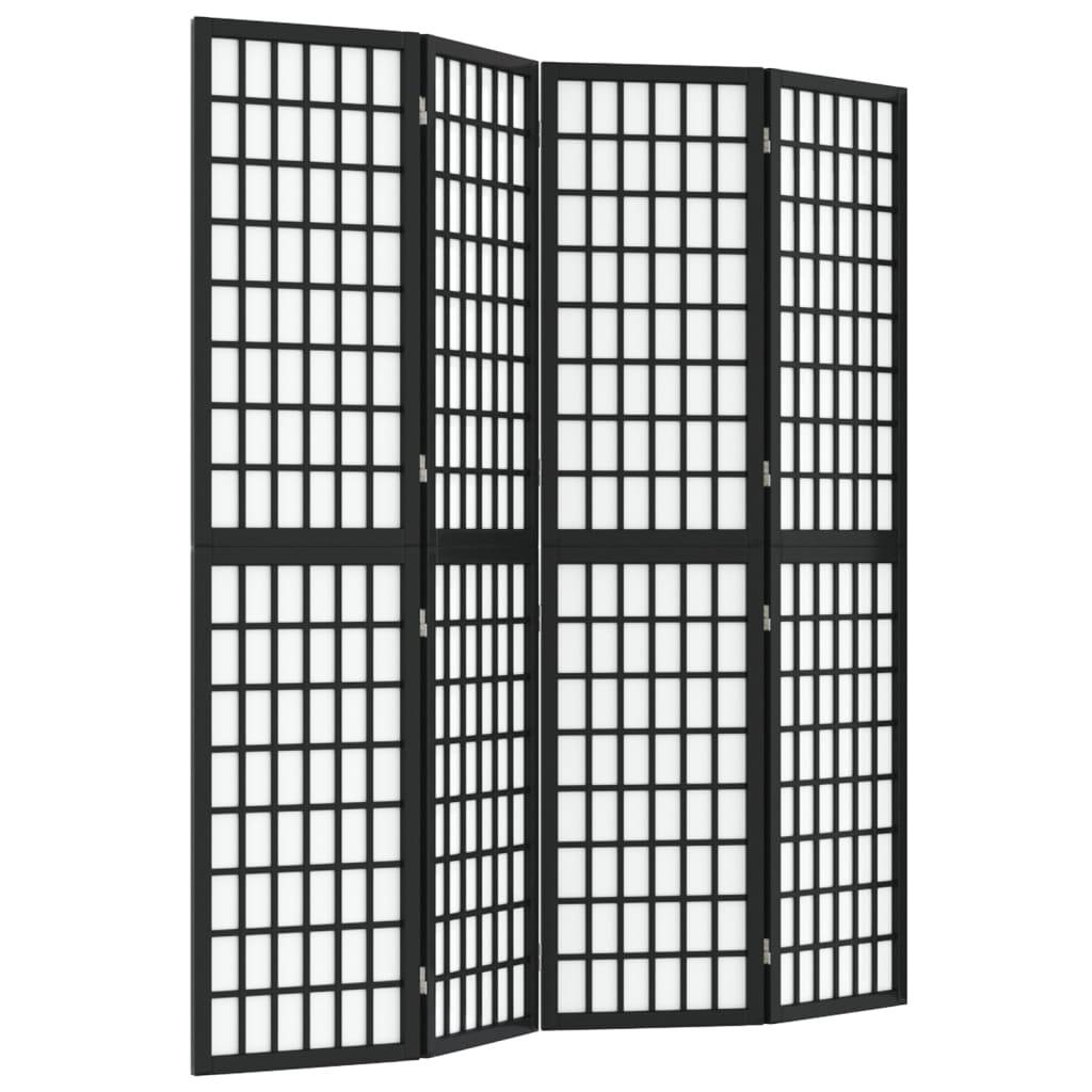 vidaXL 4-tlg. Paravent Japanischer Stil Faltbar 160x170 cm Schwarz