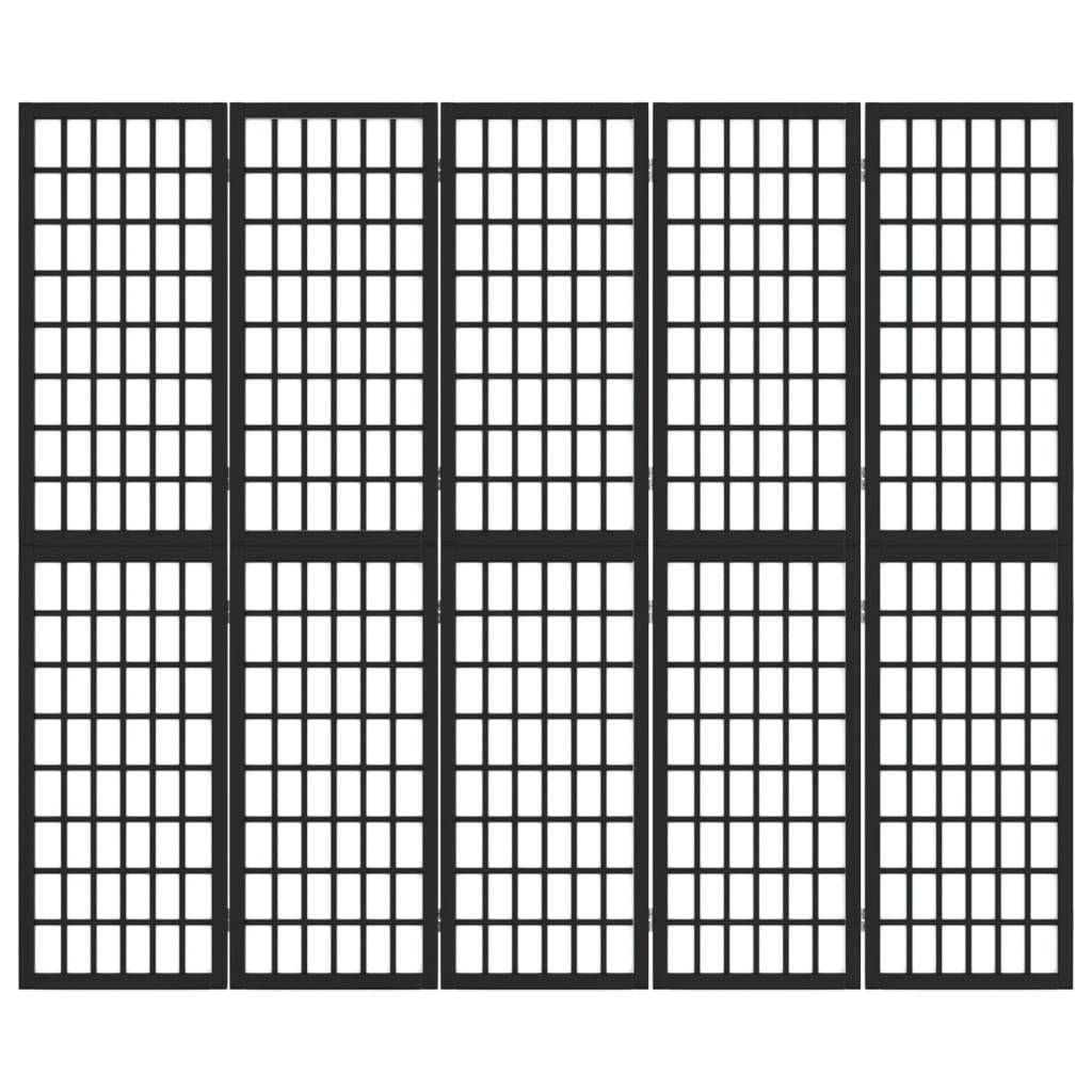 vidaXL 5-tlg. Paravent Japanischer Stil Faltbar 200x170 cm Schwarz