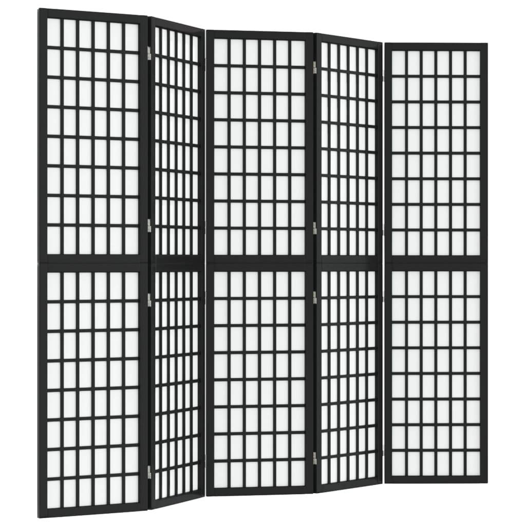 vidaXL 5-tlg. Paravent Japanischer Stil Faltbar 200x170 cm Schwarz
