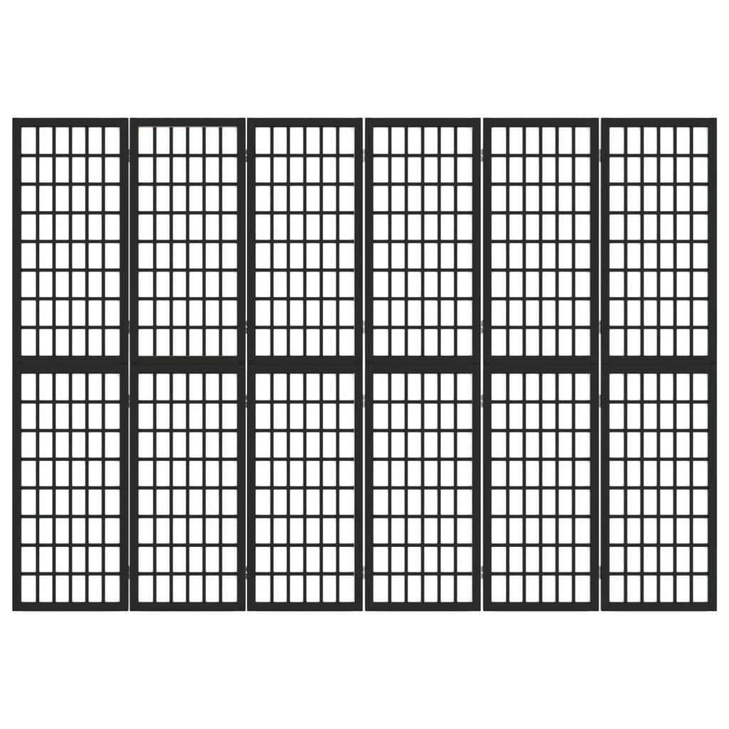 vidaXL 6-tlg. Paravent Japanischer Stil Faltbar 240x170 cm Schwarz