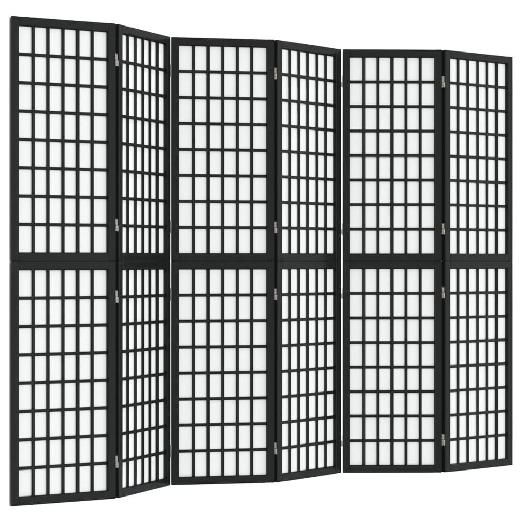 vidaXL 6-tlg. Paravent Japanischer Stil Faltbar 240x170 cm Schwarz
