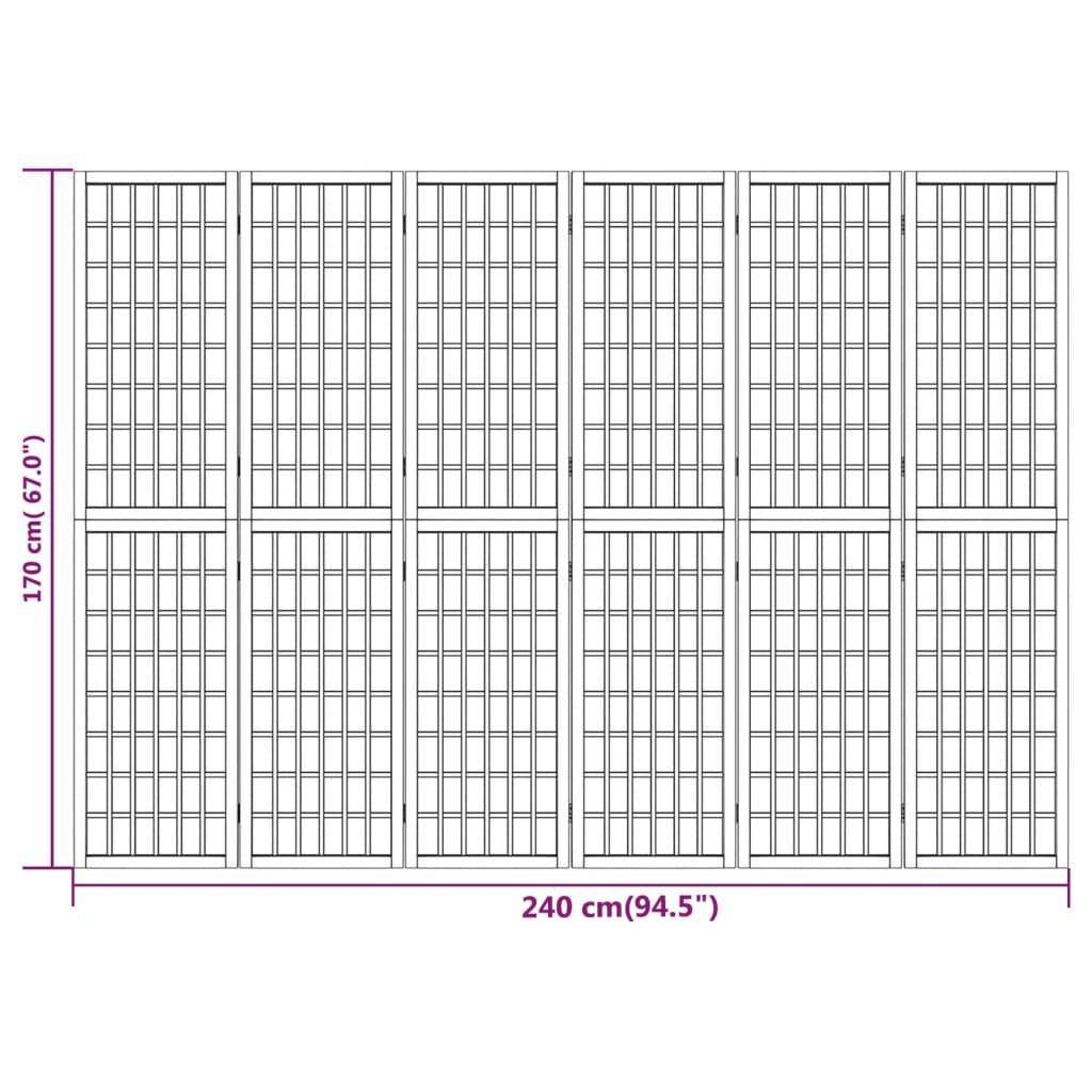 vidaXL 6-tlg. Paravent Japanischer Stil Faltbar 240x170 cm Schwarz